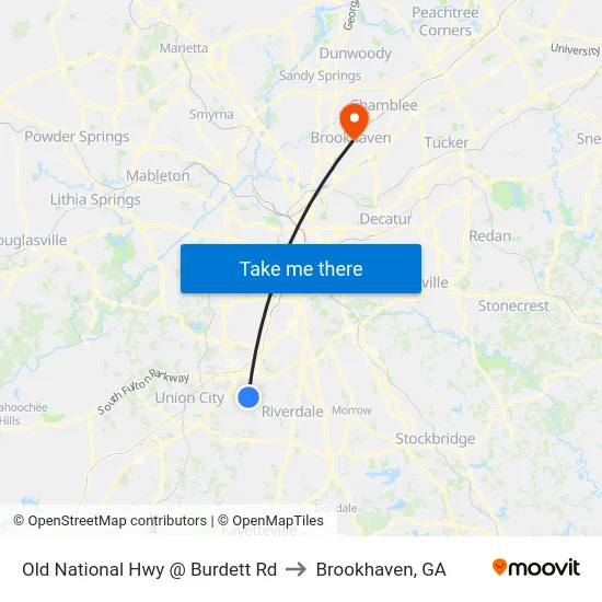 Old National Hwy @ Burdett Rd to Brookhaven, GA map