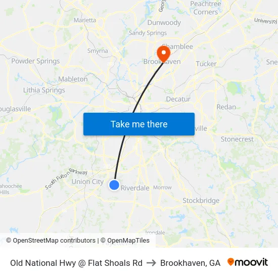 Old National Hwy @ Flat Shoals Rd to Brookhaven, GA map