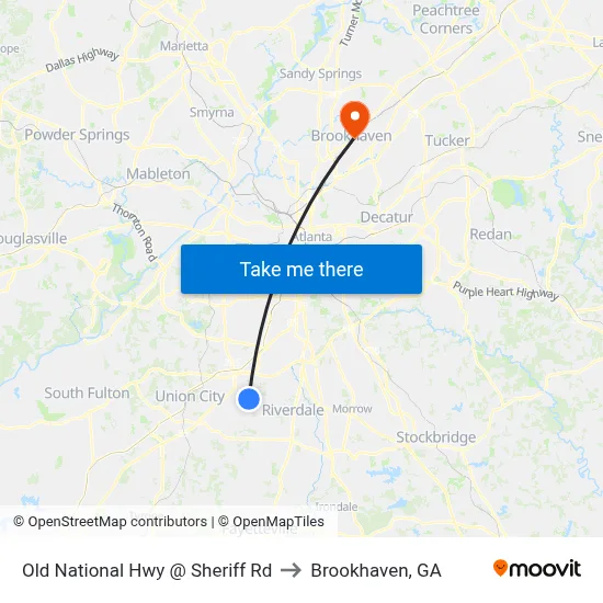 Old National Hwy @ Sheriff Rd to Brookhaven, GA map