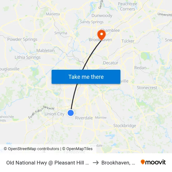 Old National Hwy @ Pleasant Hill Rd to Brookhaven, GA map