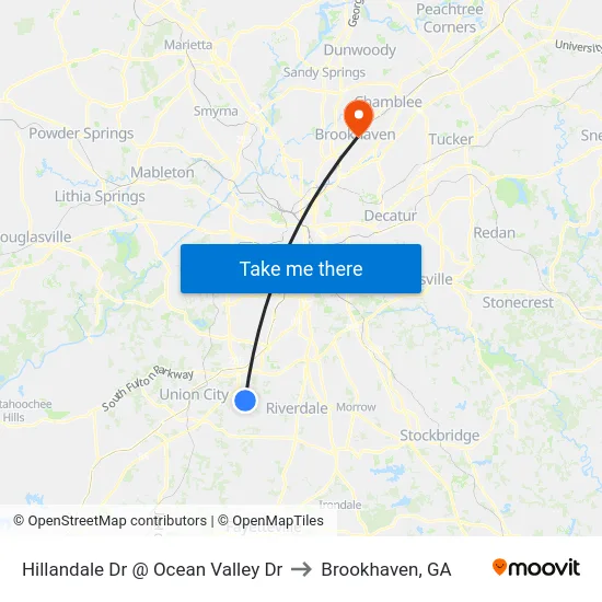 Hillandale Dr @ Ocean Valley Dr to Brookhaven, GA map