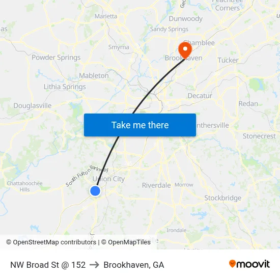NW Broad St @ 152 to Brookhaven, GA map