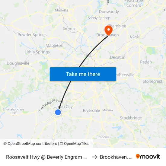 Roosevelt Hwy @ Beverly Engram Pkwy to Brookhaven, GA map