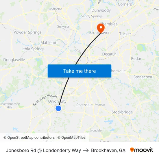 Jonesboro Rd @ Londonderry Way to Brookhaven, GA map