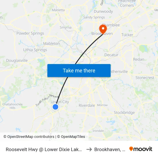 Roosevelt Hwy @ Lower Dixie Lake Rd to Brookhaven, GA map
