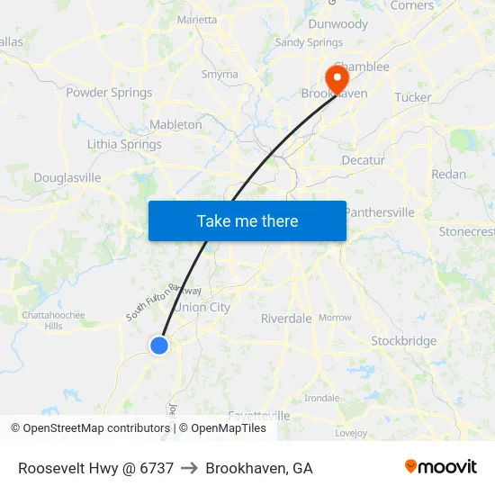 Roosevelt Hwy @ 6737 to Brookhaven, GA map