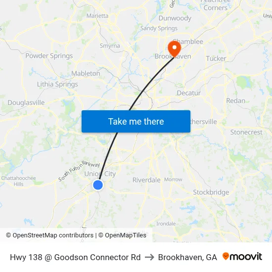 Hwy 138 @ Goodson Connector Rd to Brookhaven, GA map