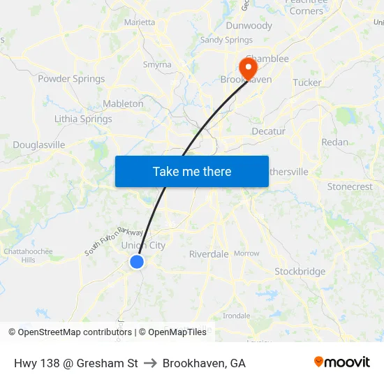 Hwy 138 @ Gresham St to Brookhaven, GA map