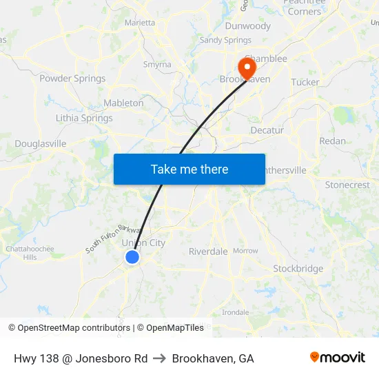 Hwy 138 @ Jonesboro Rd to Brookhaven, GA map