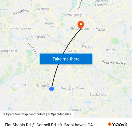 Flat Shoals Rd @ Connell Rd to Brookhaven, GA map