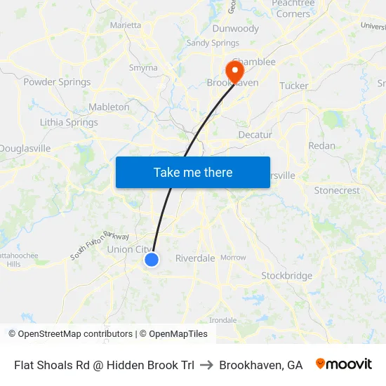 Flat Shoals Rd @ Hidden Brook Trl to Brookhaven, GA map