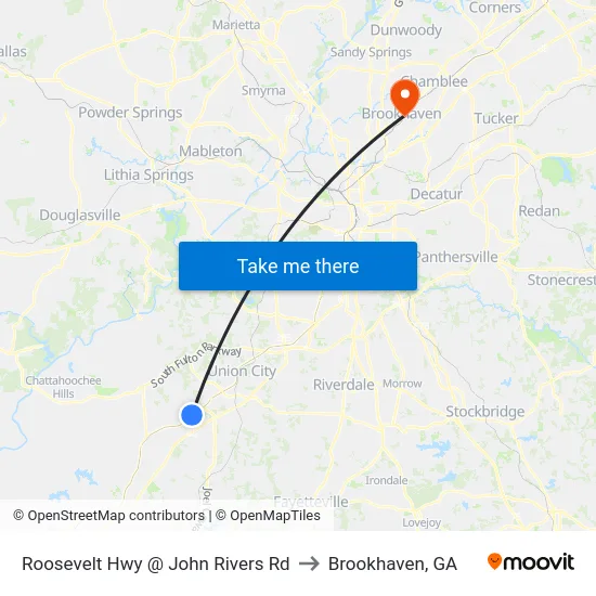 Roosevelt Hwy @ John Rivers Rd to Brookhaven, GA map