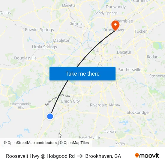 Roosevelt Hwy @ Hobgood Rd to Brookhaven, GA map