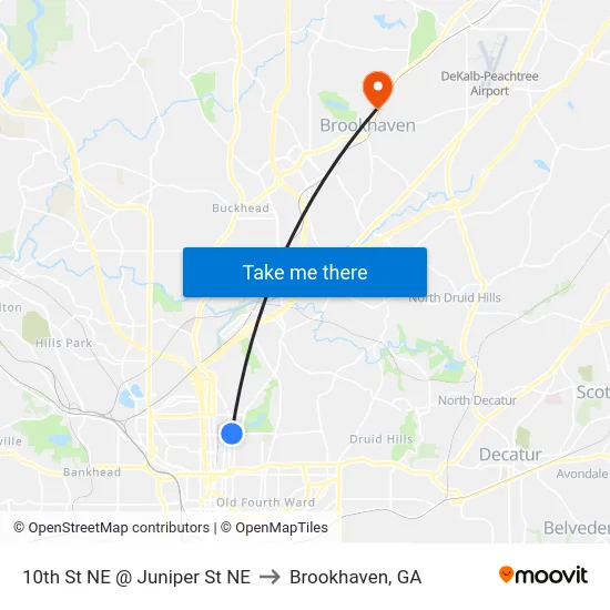 10th St NE @ Juniper St NE to Brookhaven, GA map