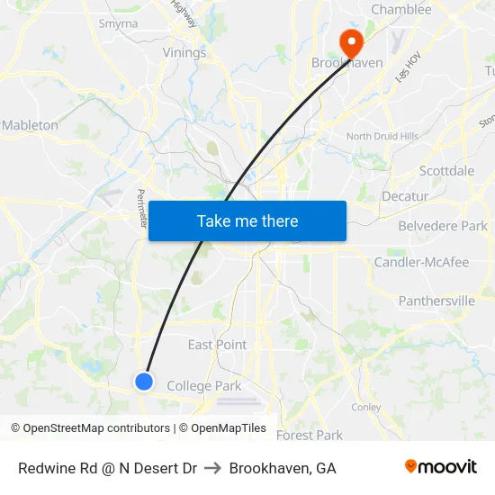 Redwine Rd @ N Desert Dr to Brookhaven, GA map