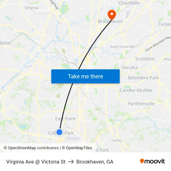Virginia Ave @ Victoria St to Brookhaven, GA map