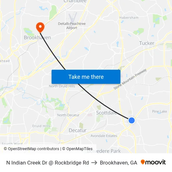 N Indian Creek Dr @ Rockbridge Rd to Brookhaven, GA map