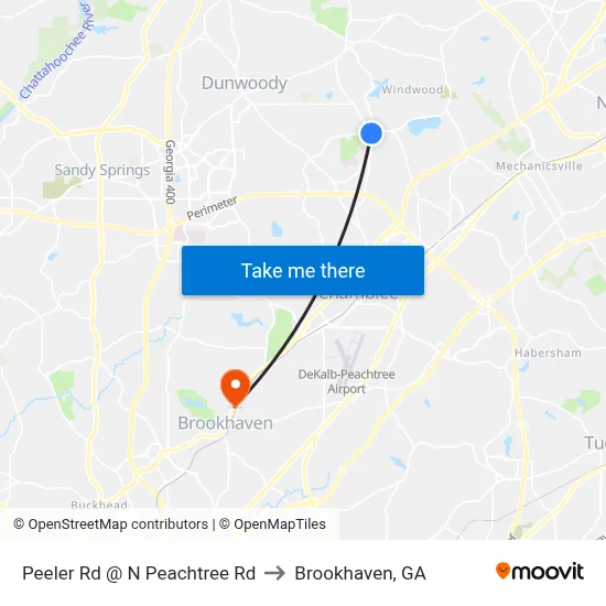 Peeler Rd @ N Peachtree Rd to Brookhaven, GA map