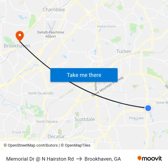 Memorial Dr @ N Hairston Rd to Brookhaven, GA map