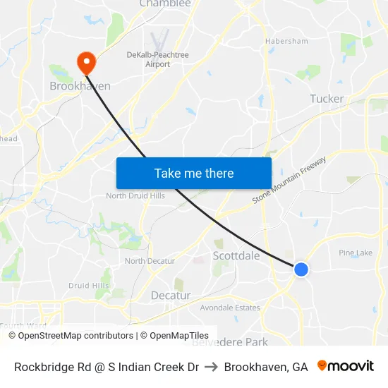 Rockbridge Rd @ S Indian Creek Dr to Brookhaven, GA map