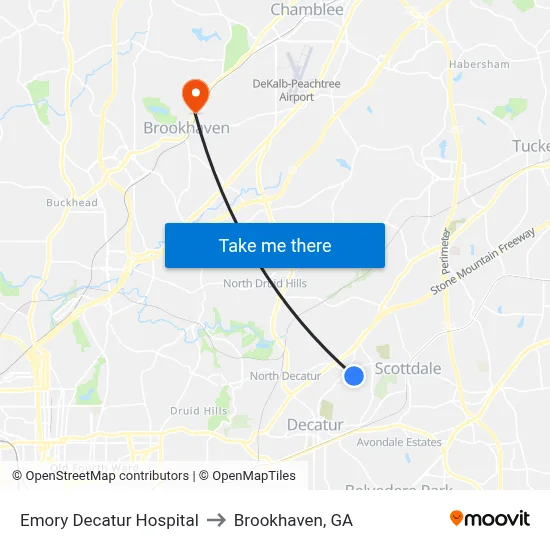 Emory Decatur Hospital to Brookhaven, GA map
