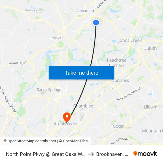 North Point Pkwy @ Great Oaks Way to Brookhaven, GA map