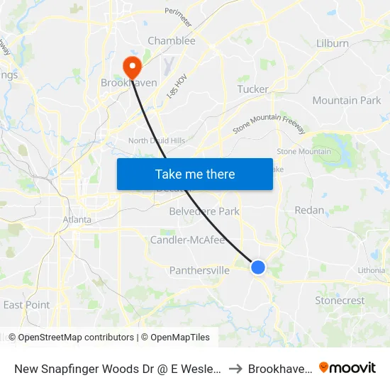 New Snapfinger Woods Dr @ E Wesley Chapel Way to Brookhaven, GA map