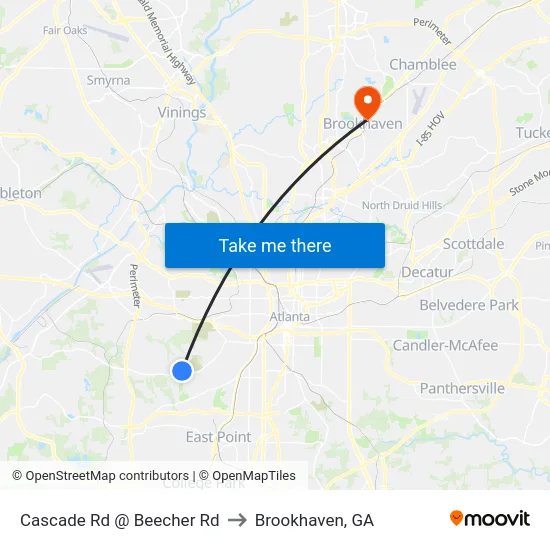 Cascade Rd @ Beecher Rd to Brookhaven, GA map