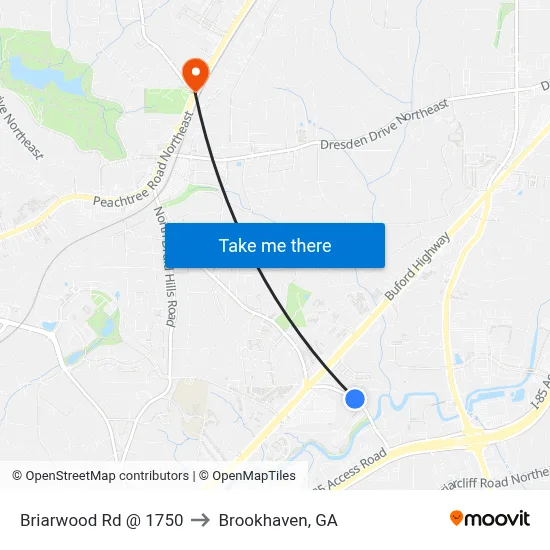 Briarwood Rd @ 1750 to Brookhaven, GA map