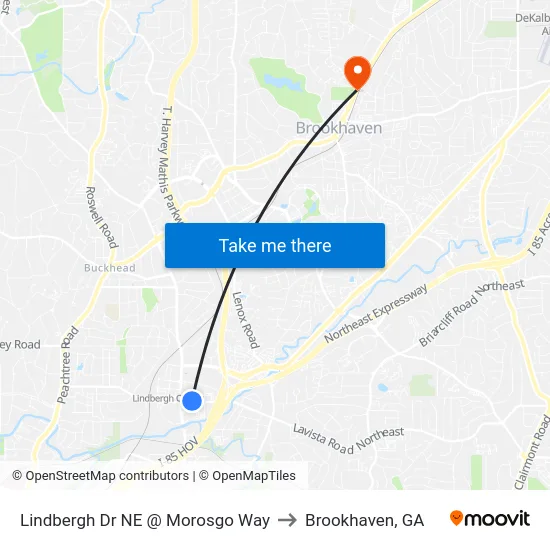 Lindbergh Dr NE @ Morosgo Way to Brookhaven, GA map
