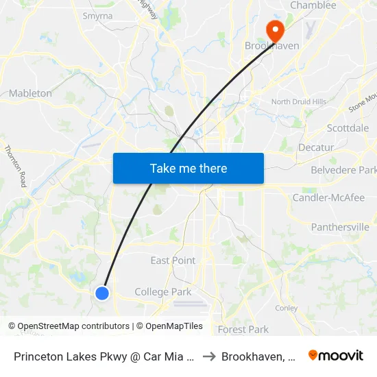 Princeton Lakes Pkwy @ Car Mia Dr to Brookhaven, GA map