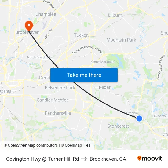 Covington Hwy @ Turner Hill Rd to Brookhaven, GA map
