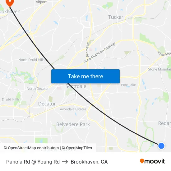 Panola Rd @ Young Rd to Brookhaven, GA map