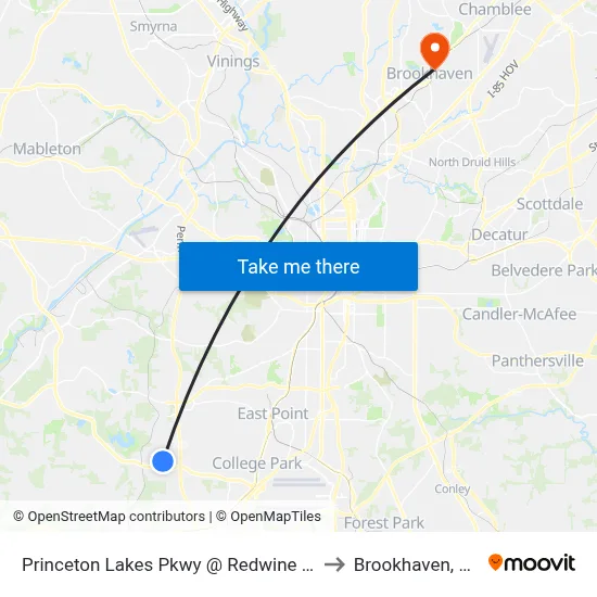 Princeton Lakes Pkwy @ Redwine Rd to Brookhaven, GA map