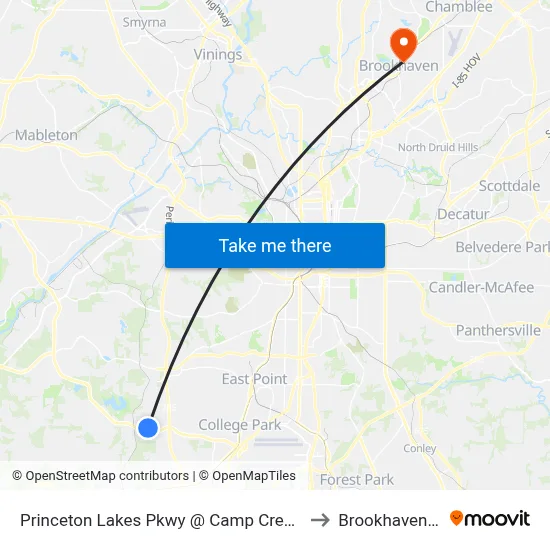 Princeton Lakes Pkwy @ Camp Creek Pkwy to Brookhaven, GA map