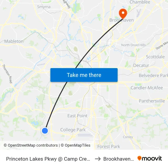 Princeton Lakes Pkwy @ Camp Creek Pkwy to Brookhaven, GA map