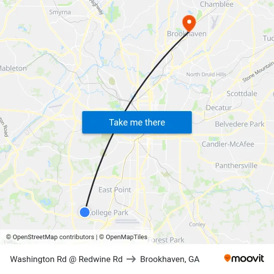 Washington Rd @ Redwine Rd to Brookhaven, GA map