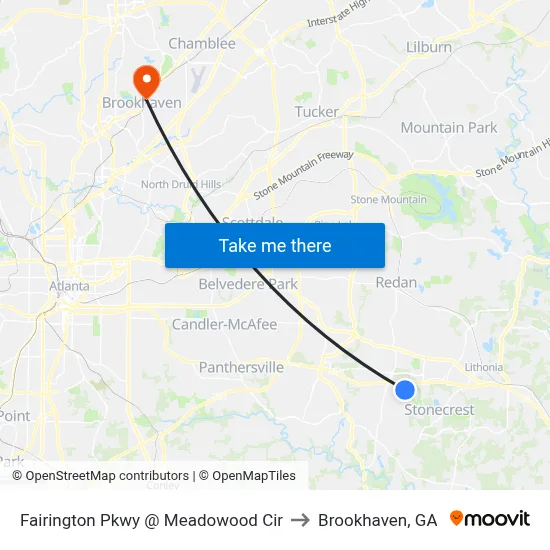 Fairington Pkwy @ Meadowood Cir to Brookhaven, GA map