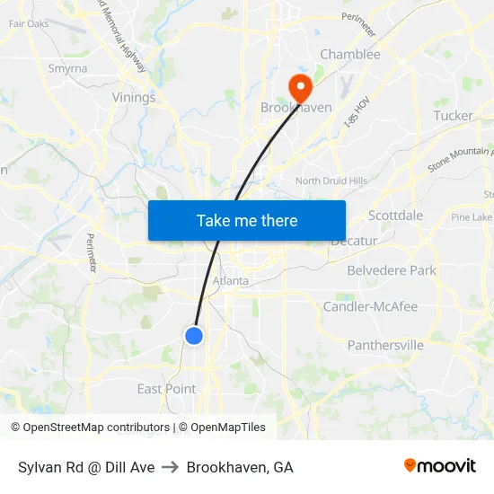 Sylvan Rd @ Dill Ave to Brookhaven, GA map