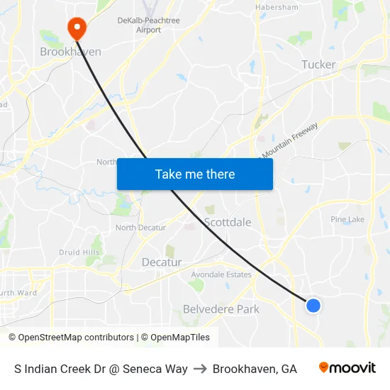 S Indian Creek Dr @ Seneca Way to Brookhaven, GA map