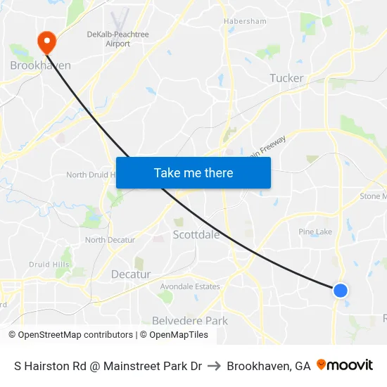 S Hairston Rd @ Mainstreet Park Dr to Brookhaven, GA map