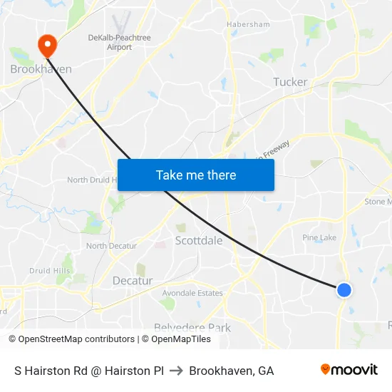 S Hairston Rd @ Hairston Pl to Brookhaven, GA map
