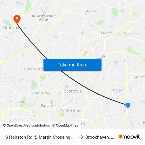 S Hairston Rd @ Martin Crossing Rd to Brookhaven, GA map