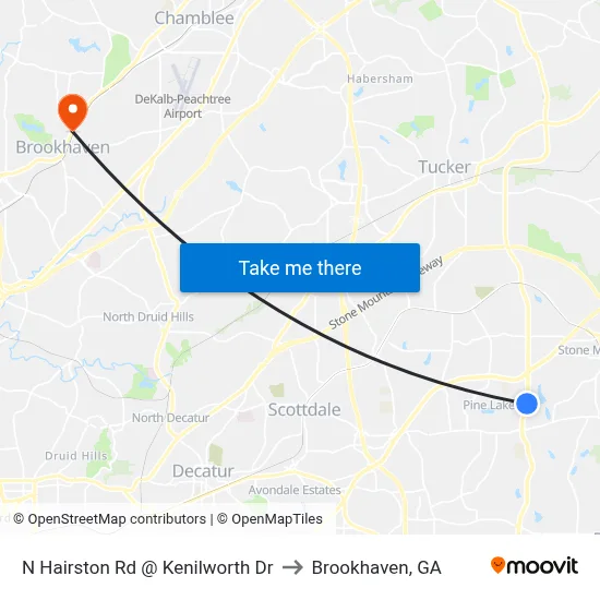 N Hairston Rd @ Kenilworth Dr to Brookhaven, GA map