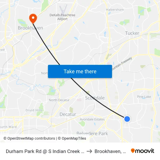 Durham Park Rd @ S Indian Creek Dr to Brookhaven, GA map