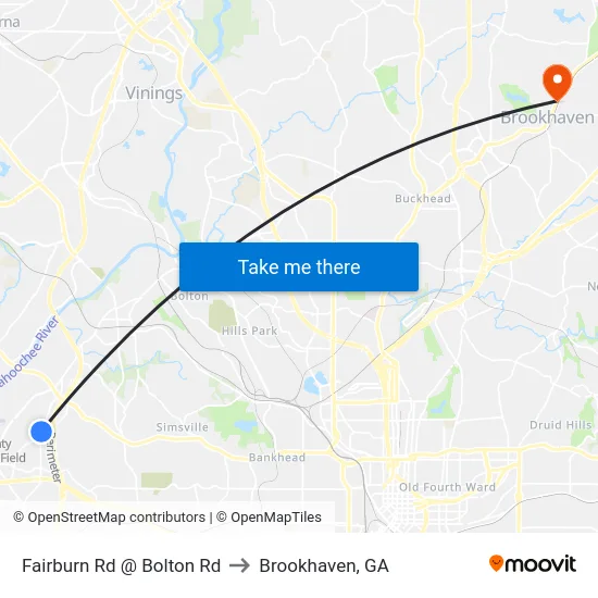 Fairburn Rd @ Bolton Rd to Brookhaven, GA map