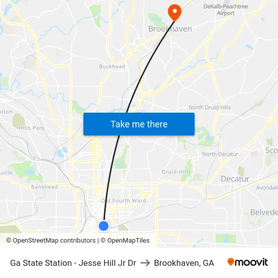 Ga State Station - Jesse Hill Jr Dr to Brookhaven, GA map