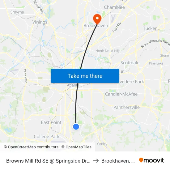 Browns Mill Rd SE @ Springside Dr SE to Brookhaven, GA map