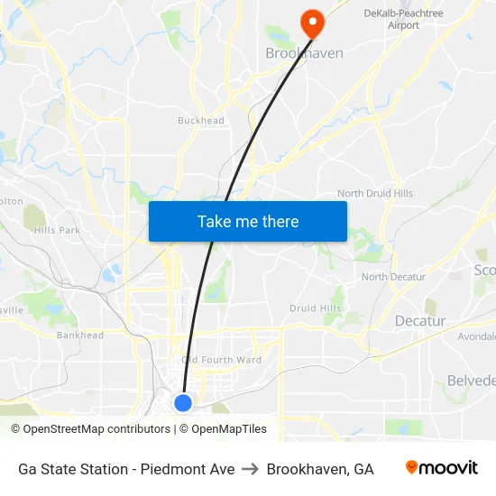 Ga State Station - Piedmont Ave to Brookhaven, GA map