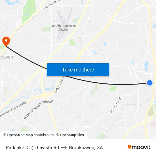 Parklake Dr @ Lavista Rd to Brookhaven, GA map